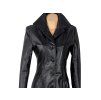 KOŽENÝ dámský dlouhý černý kabát S