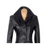KOŽENÝ dámský dlouhý černý kabát S