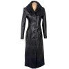 KOŽENÝ dámský dlouhý černý kabát S