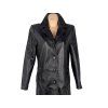 KOŽENÝ dámský dlouhý černý kabát L