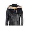 KOŽENÝ dámský černý kabát s kapucí COLLINA L