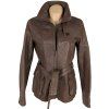 KOŽENÝ dámský hnědý kabát s páskem na zip 38