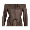 KOŽENÝ dámský hnědý kabát s páskem na zip 38