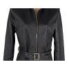 KOŽENÝ dámský černý kabát na zip s páskem KARA L