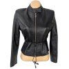 KOŽENÁ dámská černá bunda na zip s páskem LC Collection S