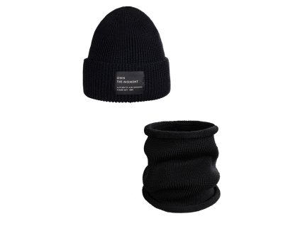 Dámský set čepice a nakrčníku– 100% merino vlna "BRIGID NEW" černá