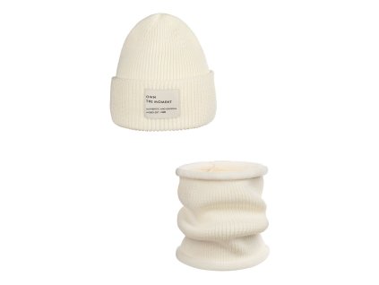Dámský set čepice a nakrčníku– 100% merino vlna "BRIGID NEW" ecru