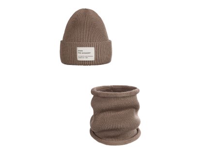 Dámský set čepice a nakrčníku– 100% merino vlna "BRIGID NEW" camel