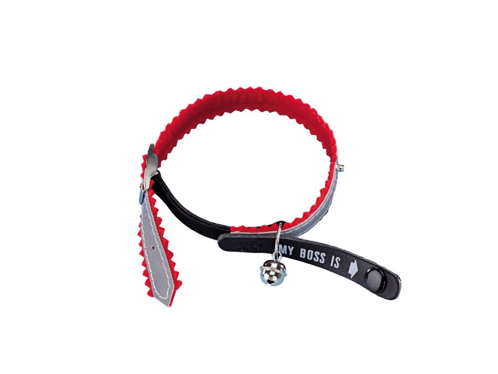 Nobby My Boss is cat collar with name tag, reflective black color