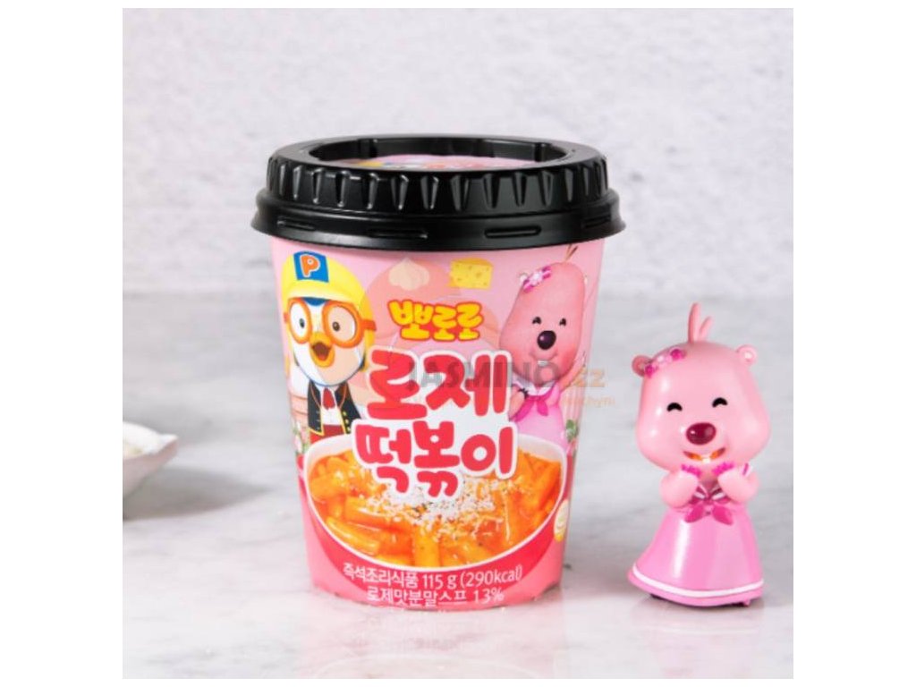PORORO Instant Cup Topokki Tort coreean de orez cu aromă de brânză ROSE 115g