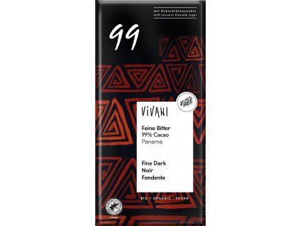 Ciocolată neagră organică 99% cu zahăr de cocos VIVANI 80 g  + Při koupi 12 a více kusů 3% Sleva