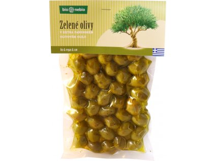 Bio zelené olivy v extra panenském olivovém oleji bio*nebio 250 g  + Při koupi 12 a více kusů 3% Sleva