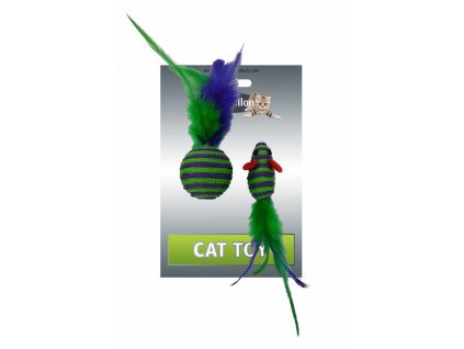 Șoarece și minge cu pene dungă verde-violet mat