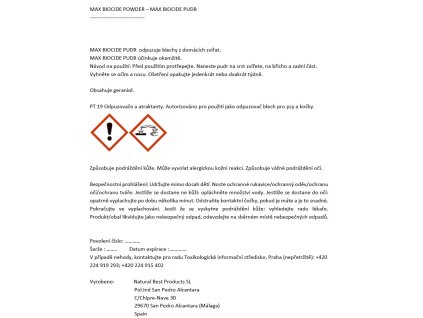 Pulbere respingătoare Max Biocide Powder, câini și pisici 100 g !CZ!