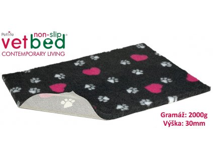 Vetbed anti-slip / Drybed graphite hearts and paws, roll 10 x 1.5 m, pile 30 mm