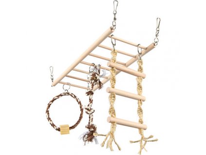Houpačka do klece s hračkami-činka, kruh, žebřík pro hlodavce (Velikost houpačky do klece 35 x 15 x 15 cm, např. fretka, potkan)