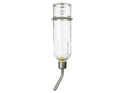 Skleněná napáječka s kovovým pítkem (Objem skleněné napáječky 500 ml, např. králíci)