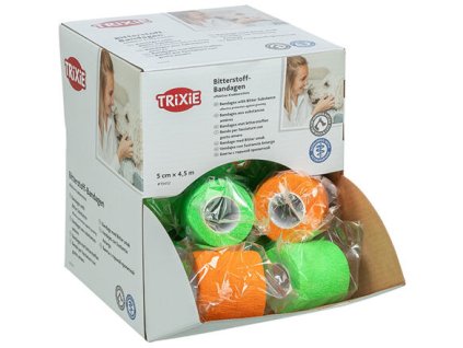 Display of 27 self-adhesive bandages with bitter ingredient 5 cm/4.5 m (14x green, 13x orange)