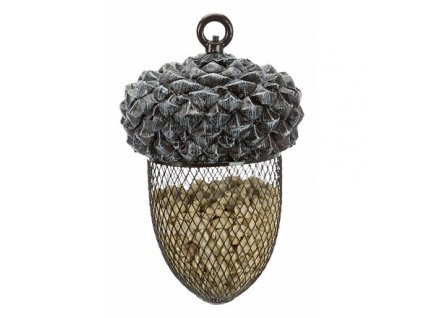 Acorn - bird food container, 700 ml/14×22 cm, resin/metal, brown/white