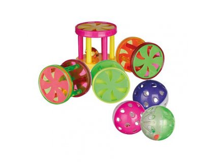 Műanyag labda/ketrec csengővel 4,5cm/4cm (60db-os doboz)