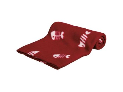Pătură fleece BEANY 100x70cm - visiniu cu model în oase