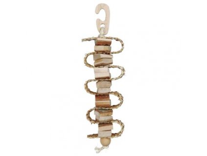 Hanging toy made of natural wood and straw + ball, 30cm