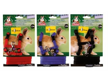 Harness, nylon, with leash, mix of colors, Flamingo rabbit