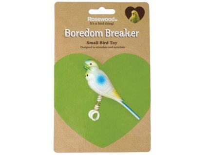 Plastic bird toy, budgie on spring, Rosewood