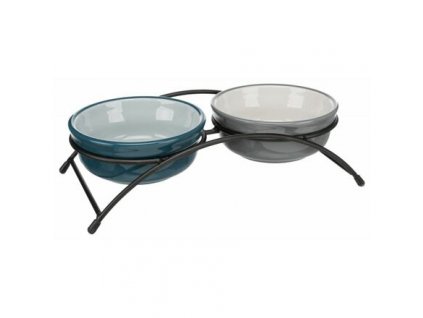 Set of ceramic bowls in a metal stand, 2 × 0.25 l/ø 13 cm, petrol/grey