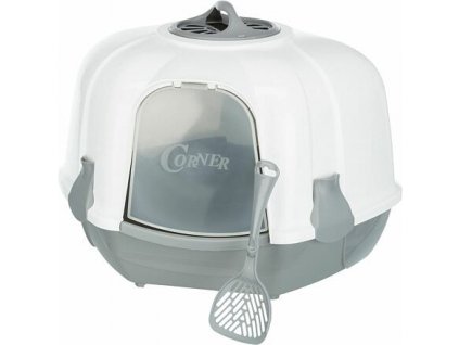 Corner covered toilet MARO with filter and door, 60 x 43 x 52 cm, light gray/granite