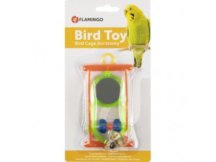Hračka vták plast bidielko+zrkadlo+zvonček Flamingo