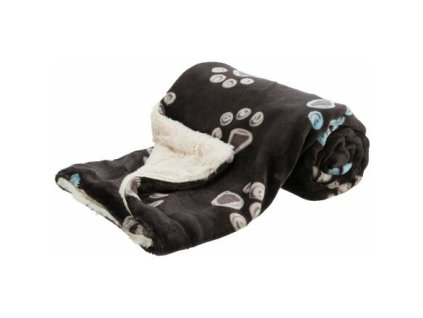 JIMMY plush soft blanket, double-sided, taupe-gray with paws/cream