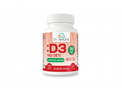 Vitamín D3 pro děti s příchutí jahod 400 IU 90 tbl. - Dr. Natural 44g  + Při koupi 12 a více kusů 3% Sleva