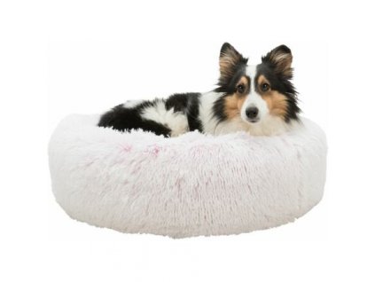 Round bed HARVEY ø 50 cm, soft cover with long pile, white/pink