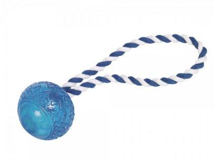 Nobby dog toy TRP ball with rope blue 7cm