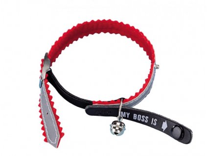 Nobby My Boss is cat collar with name tag, reflective red color