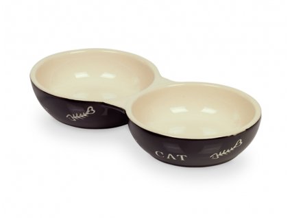 Nobby Cat keramická dvojmiska 22 cm čierna 2x130ml
