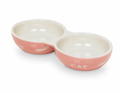 Nobby Cat ceramic double bowl 22 cm pink 2x130ml