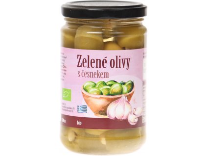 BIO Olivy zelené plněné česnekem 320 g – BIO NEBIO