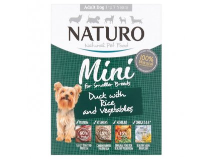Naturo Dog Adult Mini Rață și Orez cu Legume, cuvă 150 g