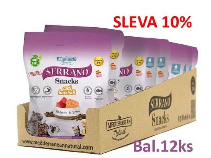 Serrano Snack Cat AntiHairball Salmon & Tuna 50 g (12 ks) SLEVA 10 %