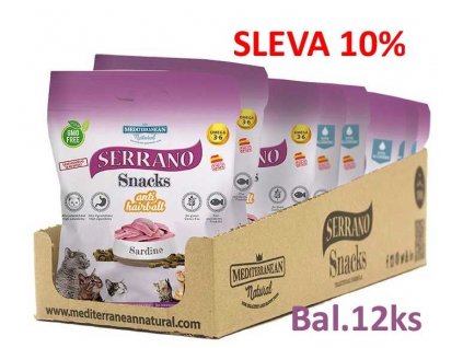 Serrano Snack Cat AntiHairball Sardine 50 g (12 ks) SLEVA 10 %