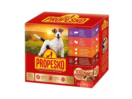 PROPESKO Dog kuracie/jahňacie, morka, králik s mrkvou, vrecko 100 g (12 pack)