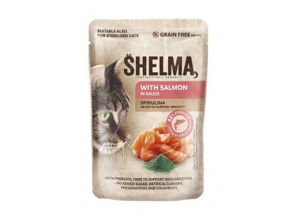 SHELMA Cat losos so spirulinou v omáčke, vrecko 85 g