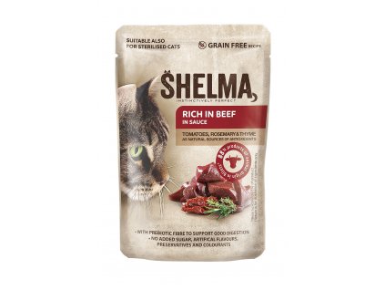 SHELMA Cat hovädzie s paradajkami a bylinkami v omáčke, vrecko 85 g