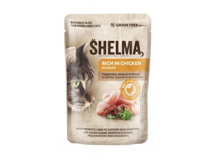 SHELMA Cat chicken with tomatoes and herbs in sauce, bag 85 g