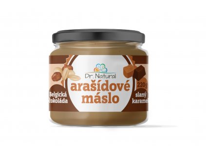 Arašídové máslo - Belgická čokoláda a slaný karamel - Dr. Natural 220g  + Při koupi 12 a více kusů 3% Sleva