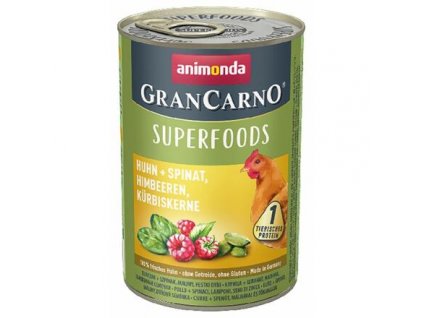 GRANCARNO Superfoods kuře,špenát,maliny,dýňová semínka 400 g pro psy