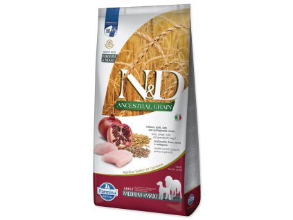 Feed N&D Dog Adult Medium & Maxi Ancestral Grain Chicken, Spelt, Oats & Pomegranate 12kg