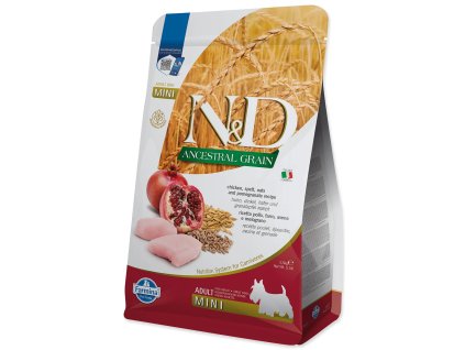 Feed N&D Dog Adult Mini Ancestral Grain Chicken, Spelt, Oats & Pomegranate 2.5kg